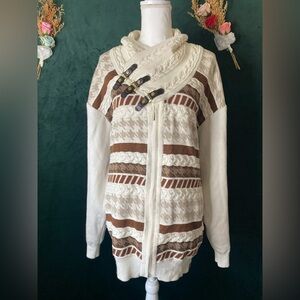 Silver Jeans Cream and Brown Cowl Neck Sweater